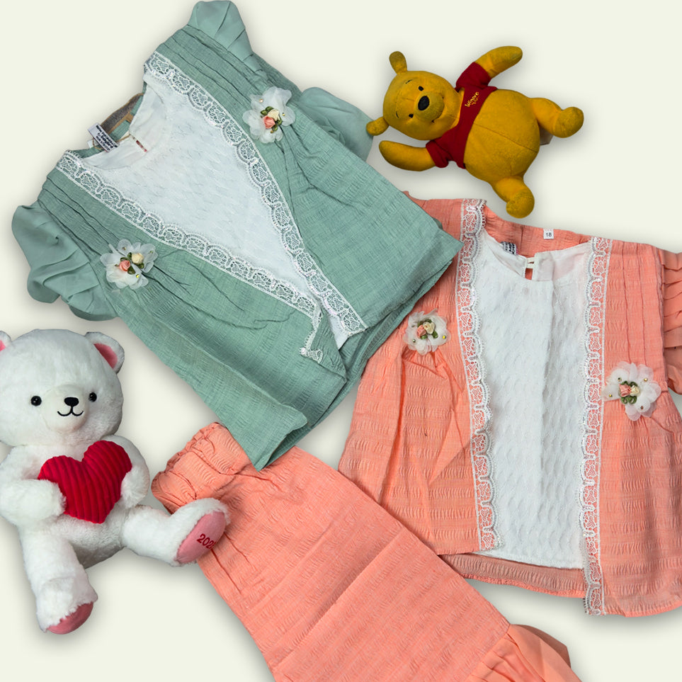 Girls 3pc Fancy Top with Plain Pajama