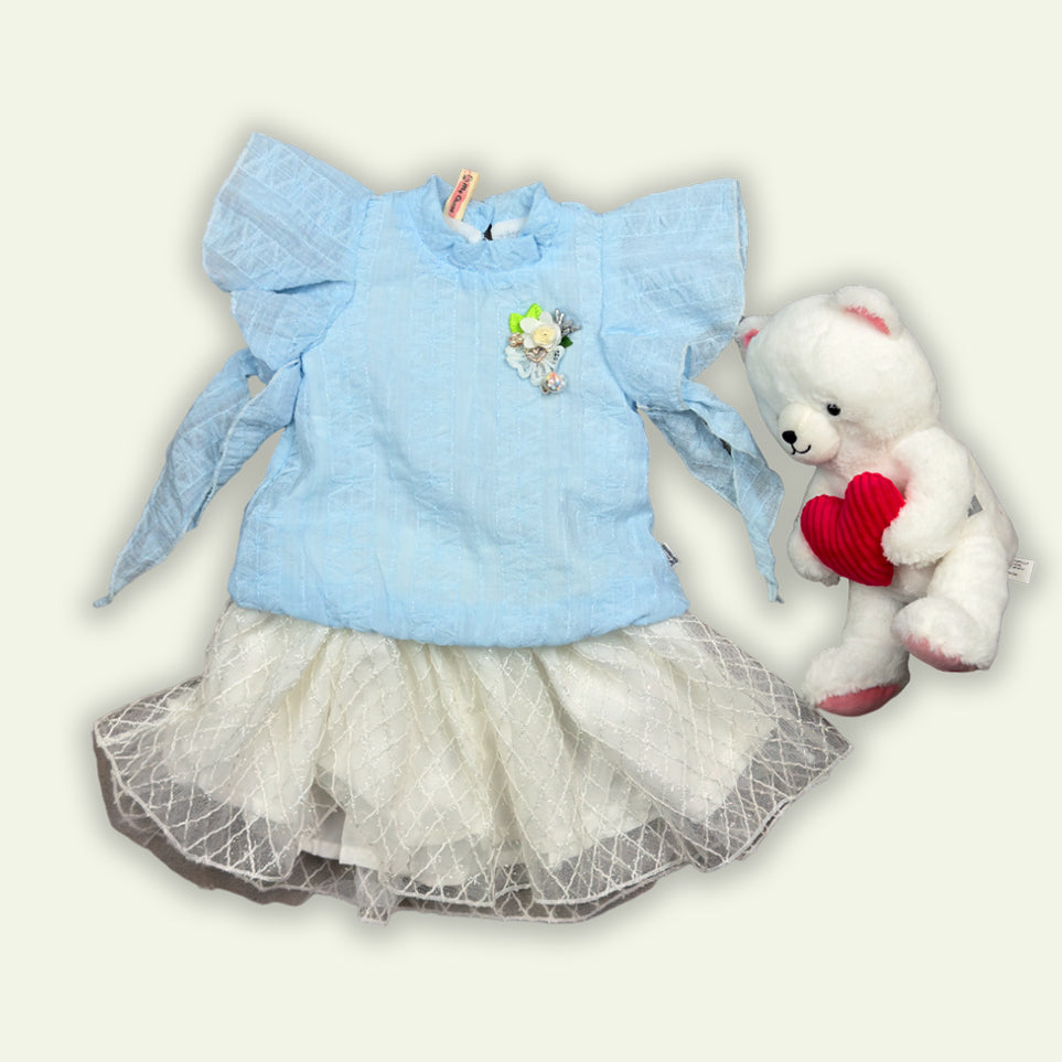 Girls Fancy Round Neck Top with Skirt