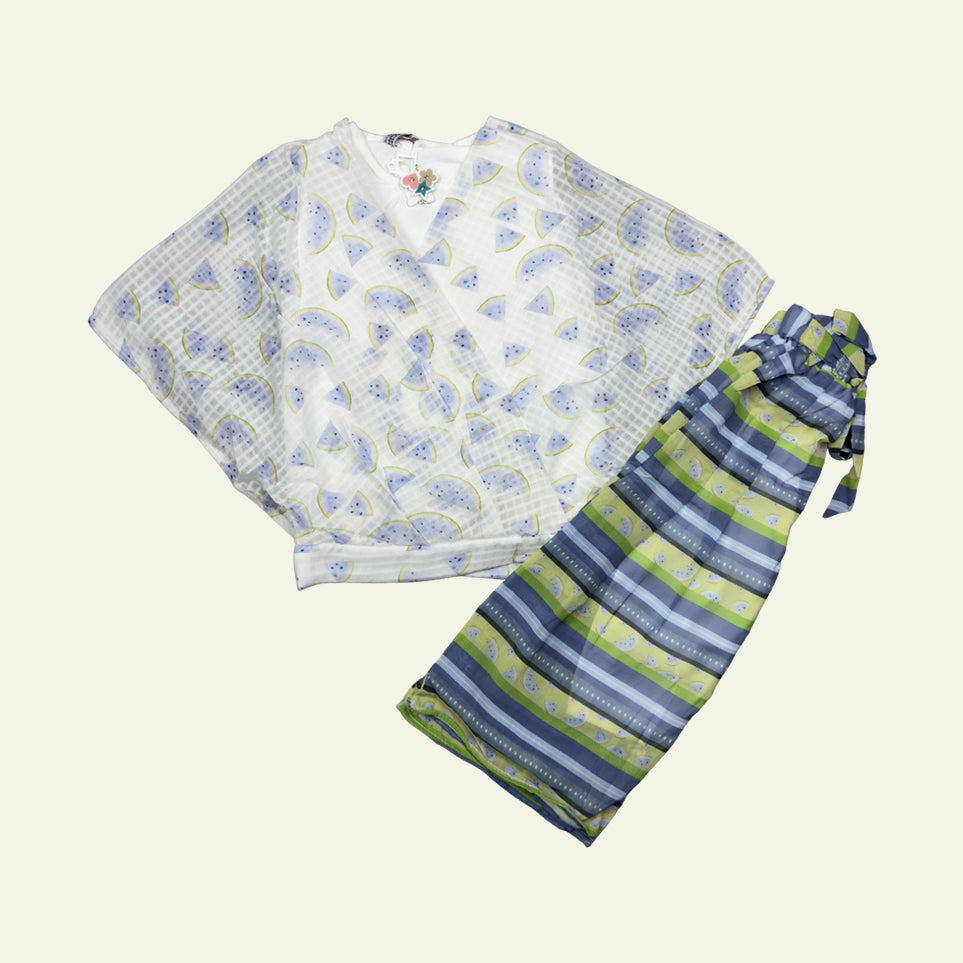 Girls Fancy Printed Top with Stripe Pajama