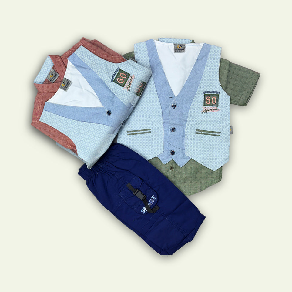 Boys 3pc Lining Shirt with West Coat & Short