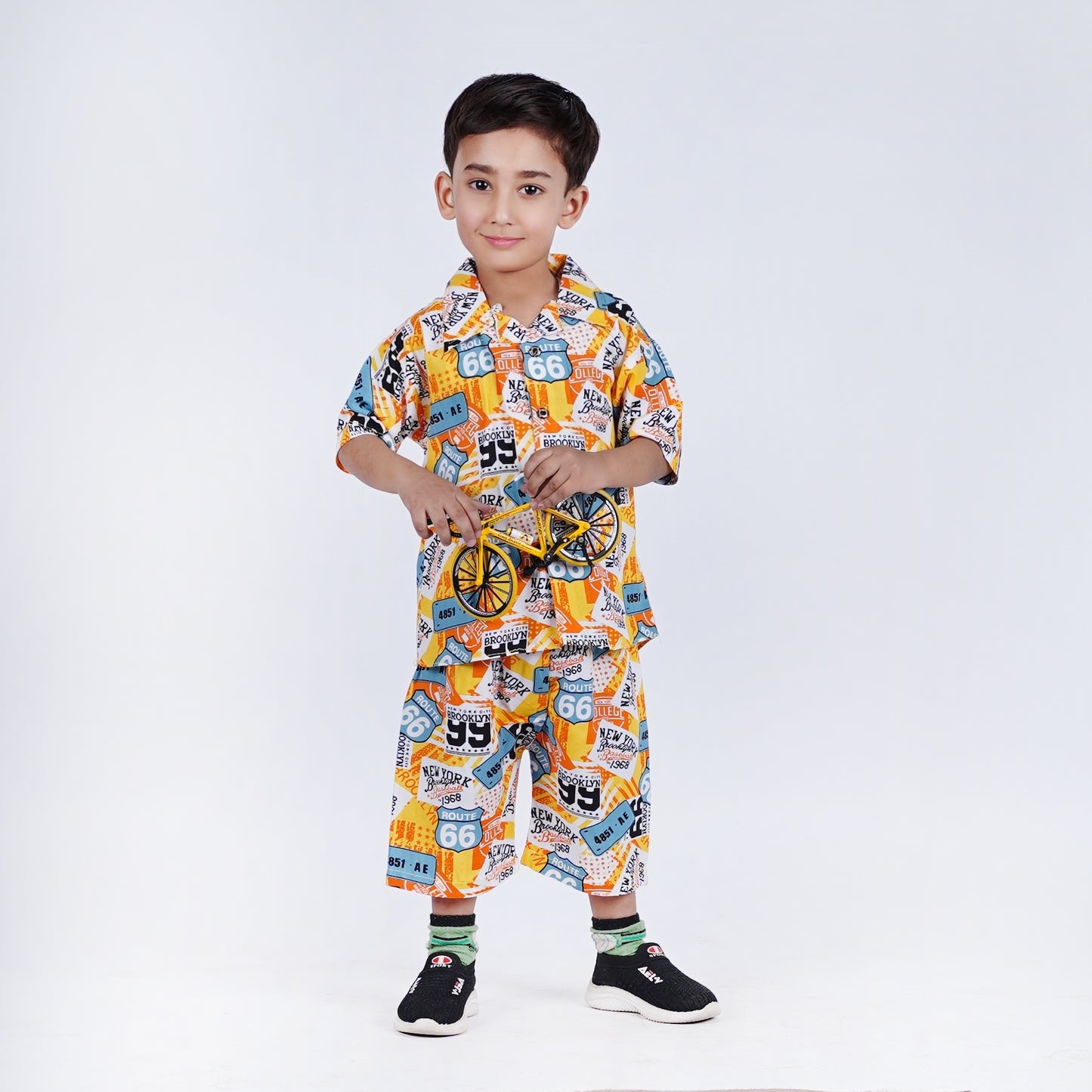 Boys Newspaper Style Suit Yellow
