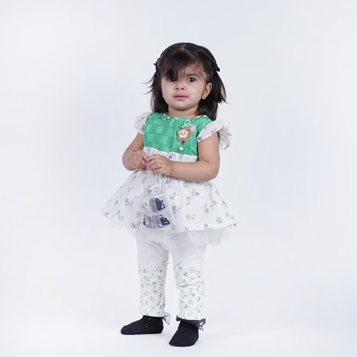 Girls Fancy Frock with Printed Pajama