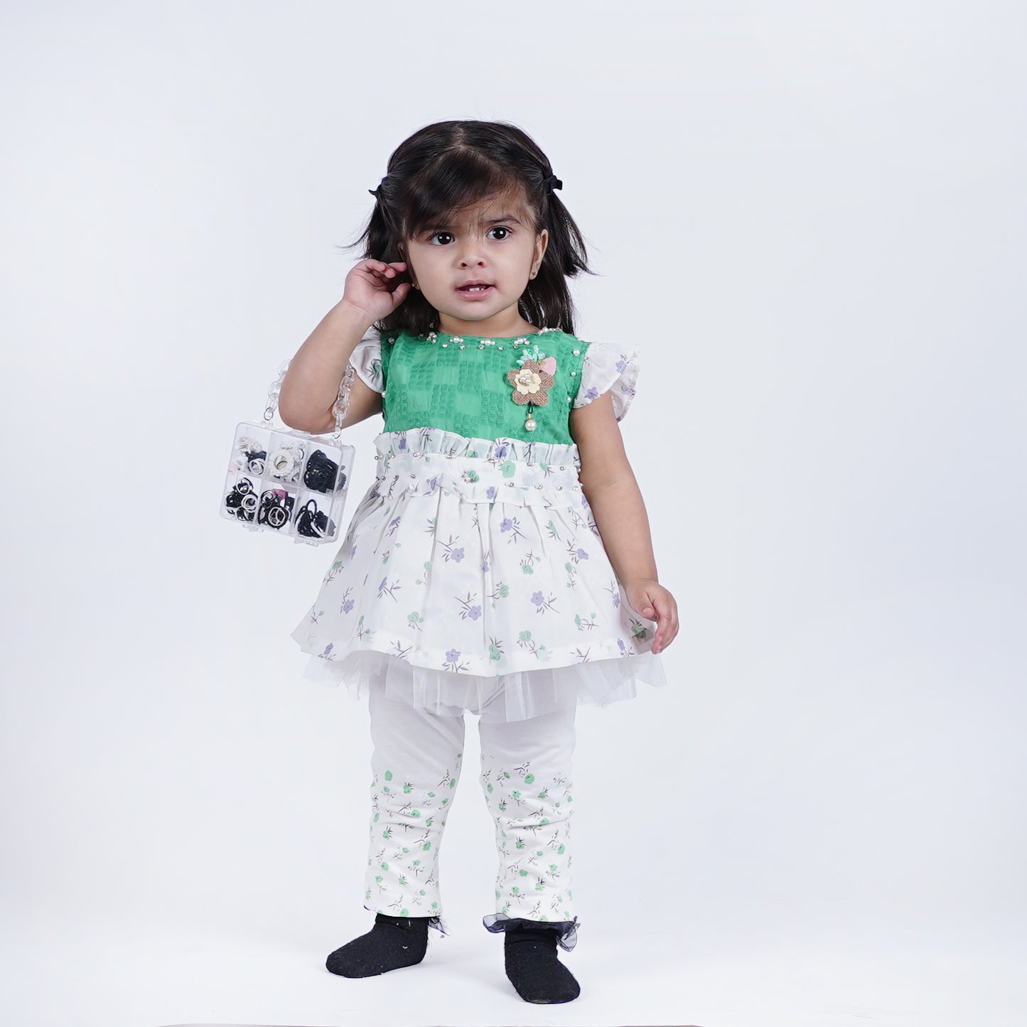Girls Fancy Frock with Printed Pajama