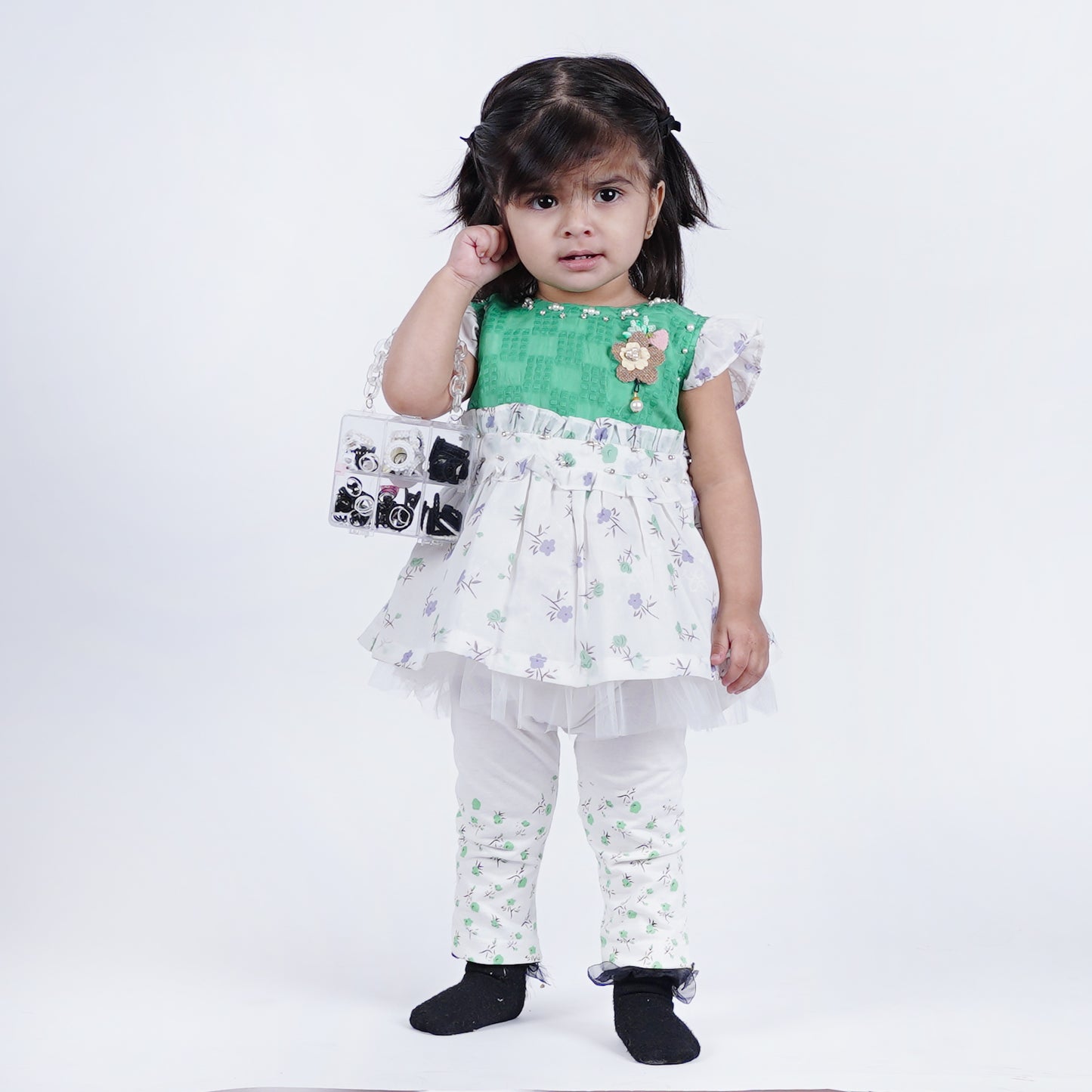 Girls Fancy Frock with Printed Pajama