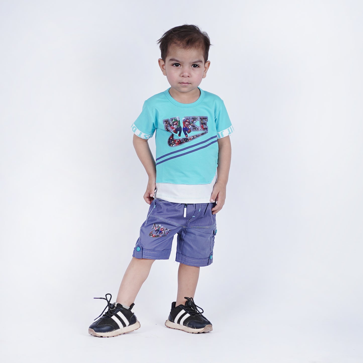 Boys Super Mario Printed T-Shirt with Denim Short