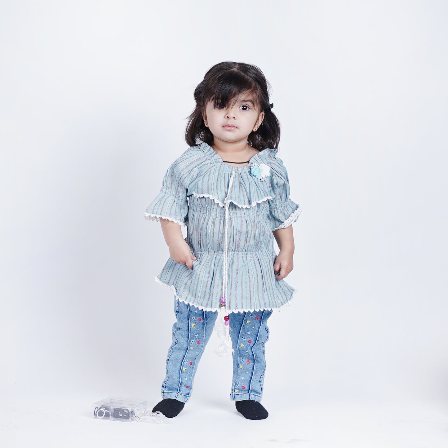 Girls Fancy Frock with Jeans Pants Flower Bunch