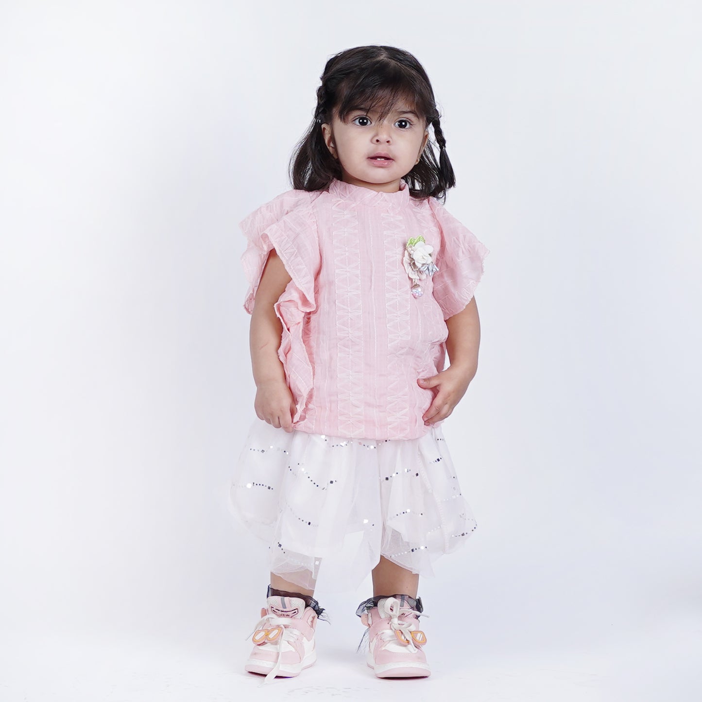 Girls Fancy Round Neck Top with Skirt