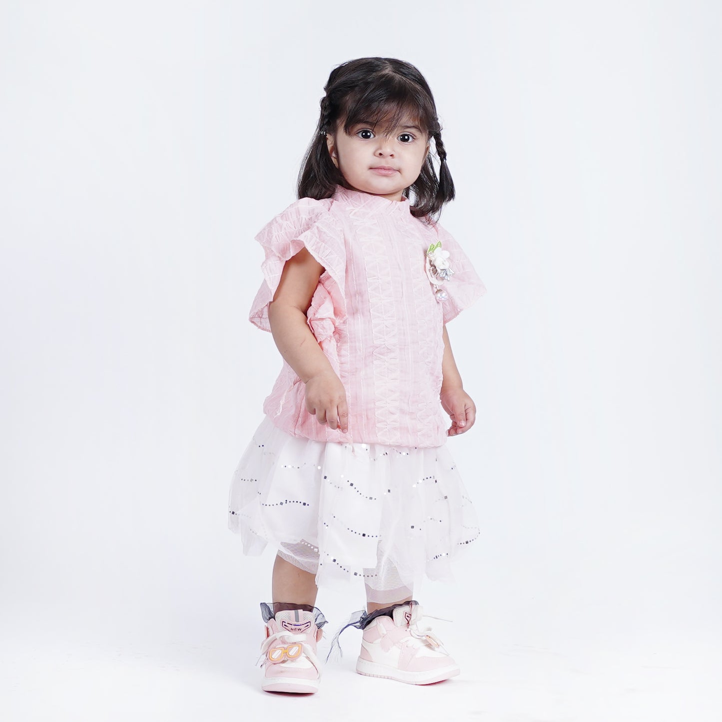 Girls Fancy Round Neck Top with Skirt