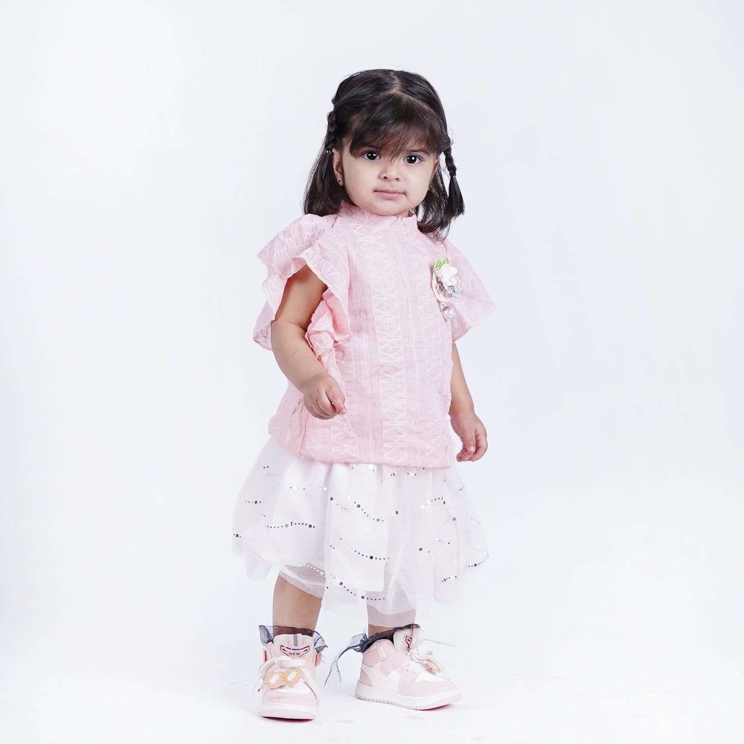 Girls Fancy Round Neck Top with Skirt