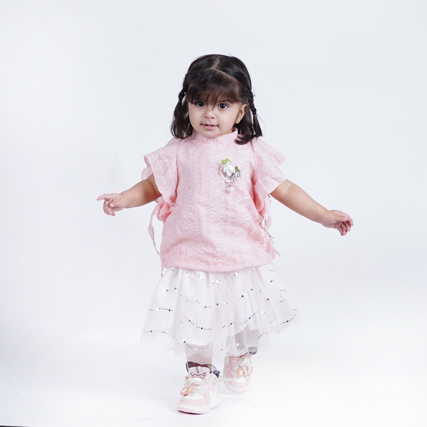 Girls Fancy Round Neck Top with Skirt