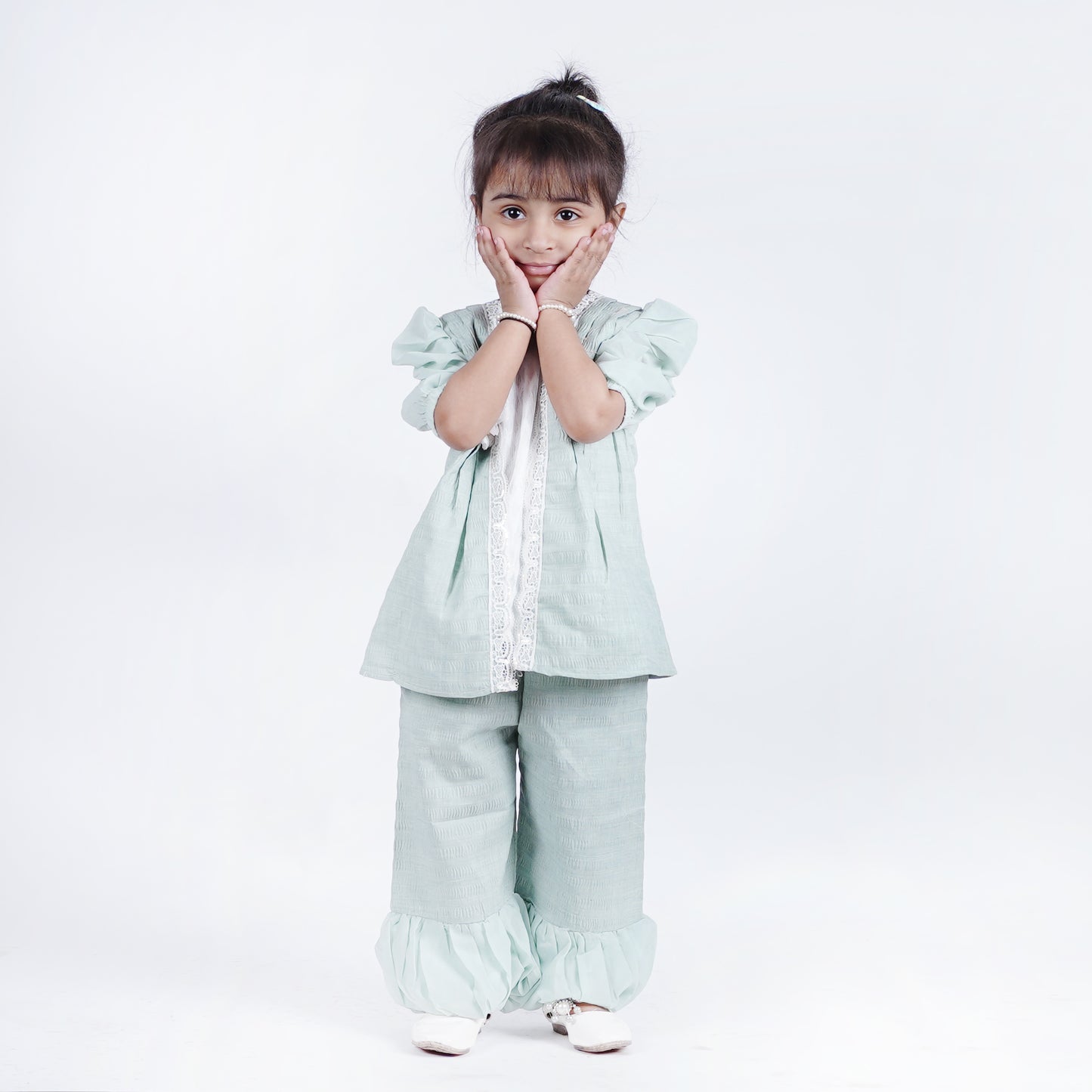 Girls 3pc Fancy Top with Plain Pajama