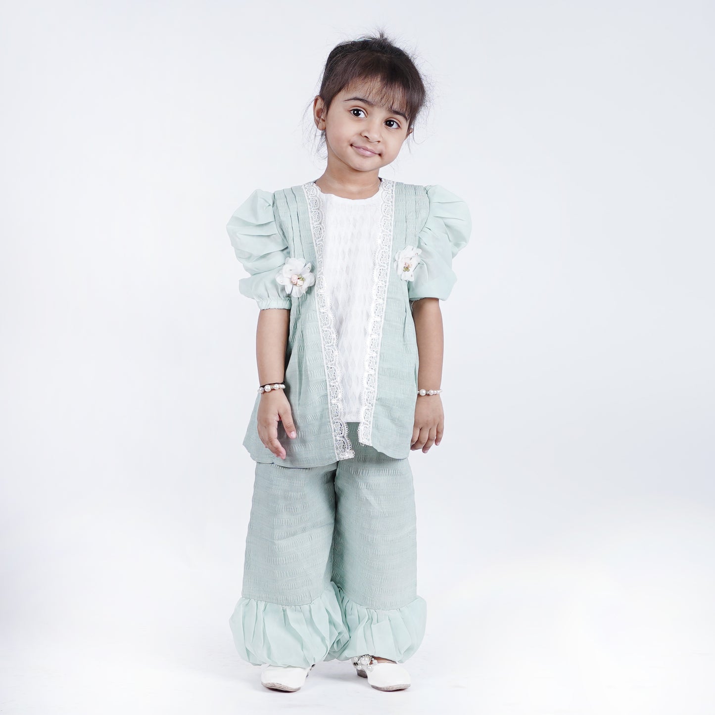 Girls 3pc Fancy Top with Plain Pajama