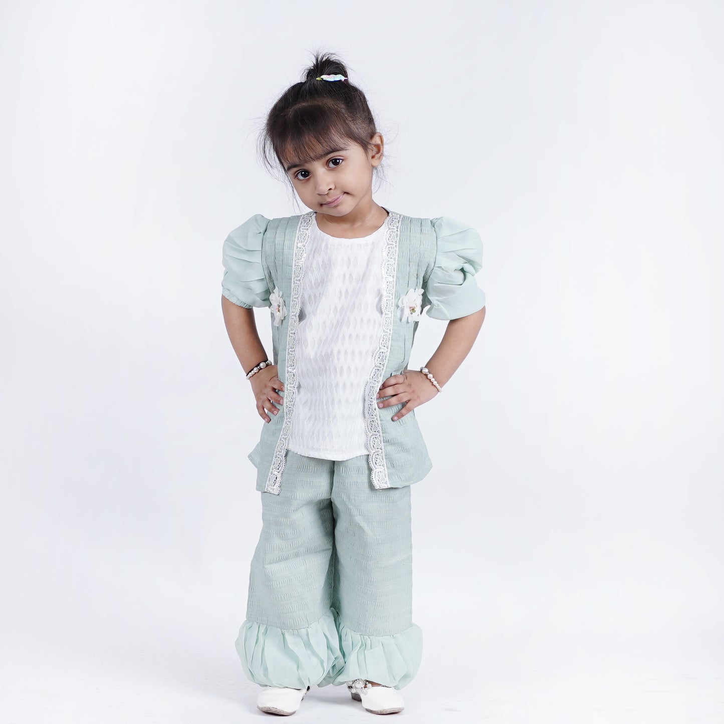 Girls 3pc Fancy Top with Plain Pajama