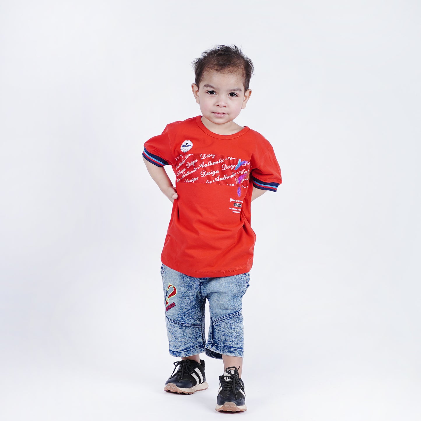 Boys Printed T-Shirt with Denim Embroided Short