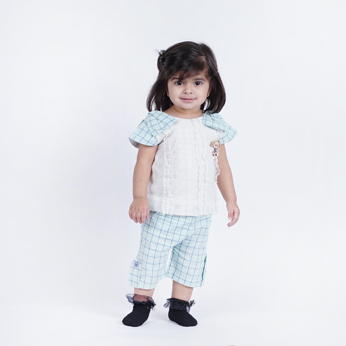 Girls Sleeveless Top with Check Short