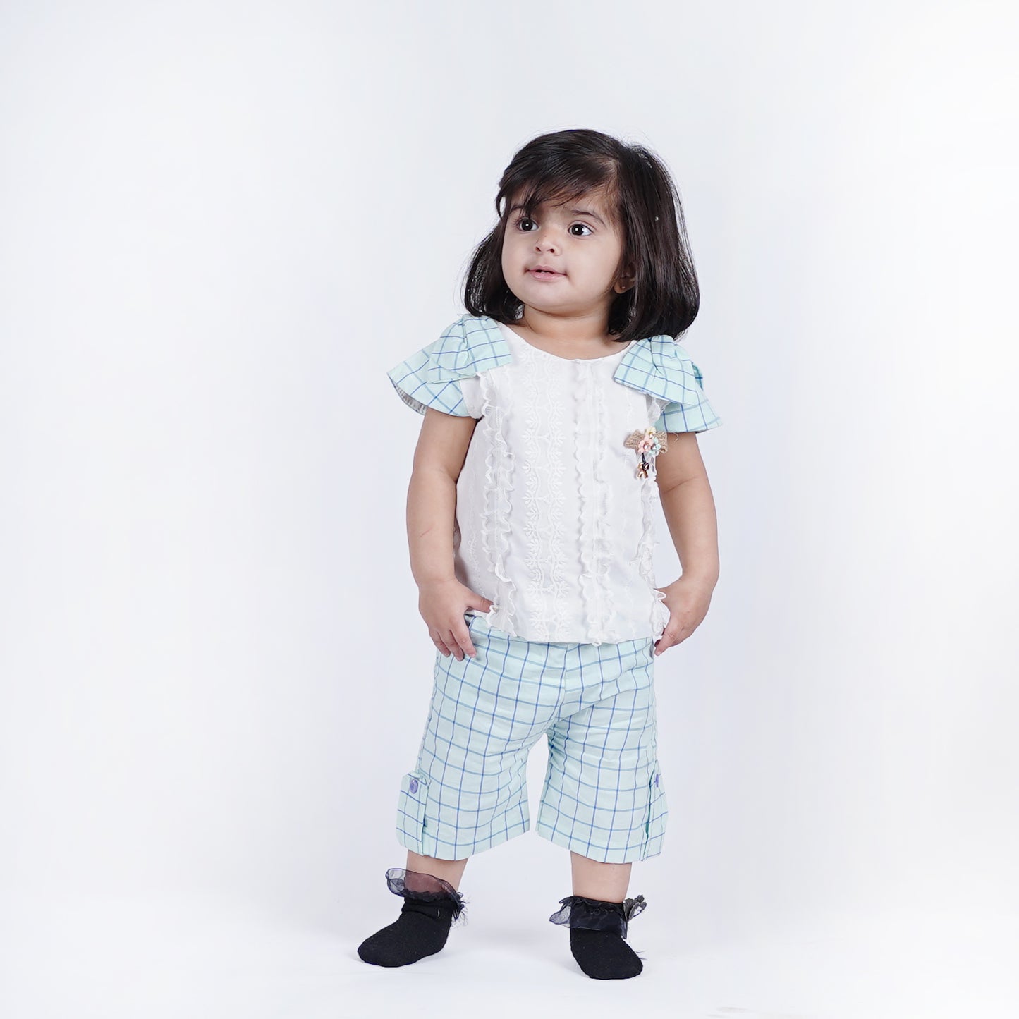 Girls Sleeveless Top with Check Short