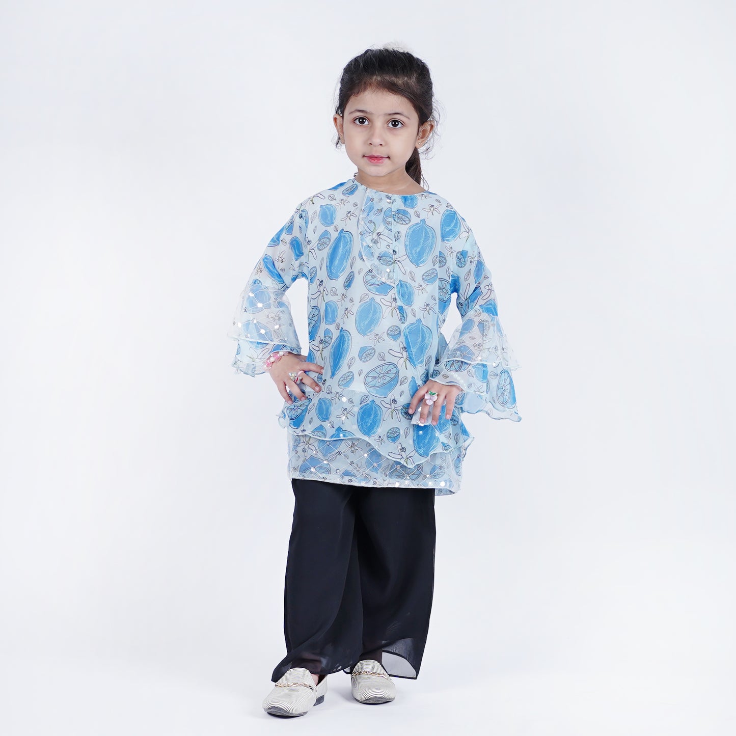 Girls Fancy Top with Flapper Sleeves with Black Pajama