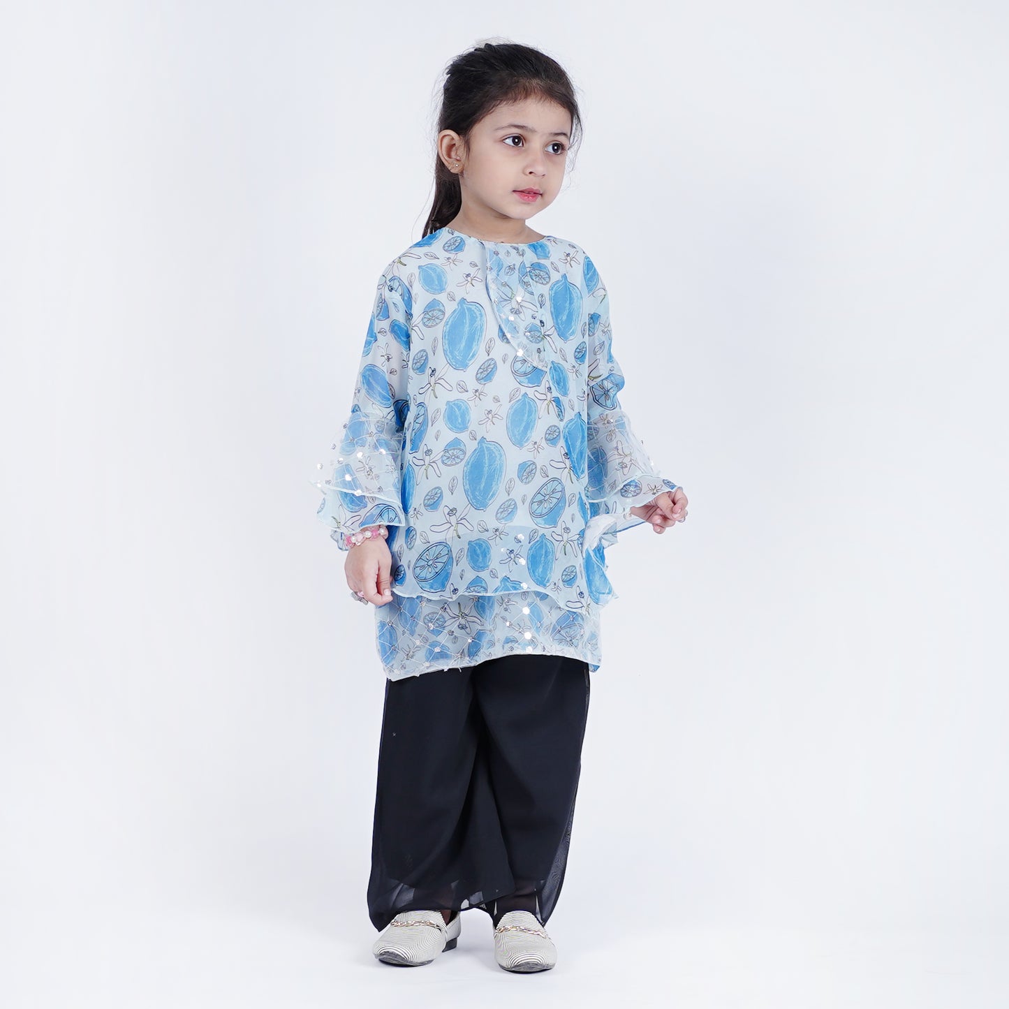 Girls Fancy Top with Flapper Sleeves with Black Pajama