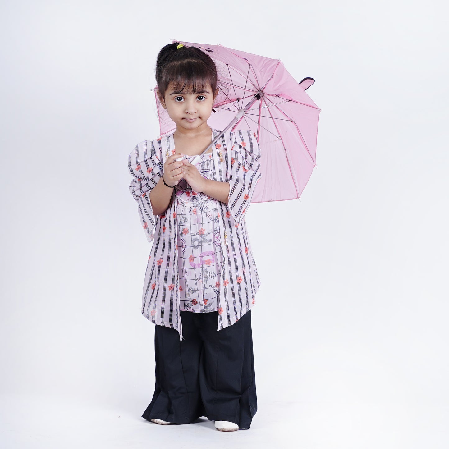 Girls Fancy Floral Top with Black Pajama