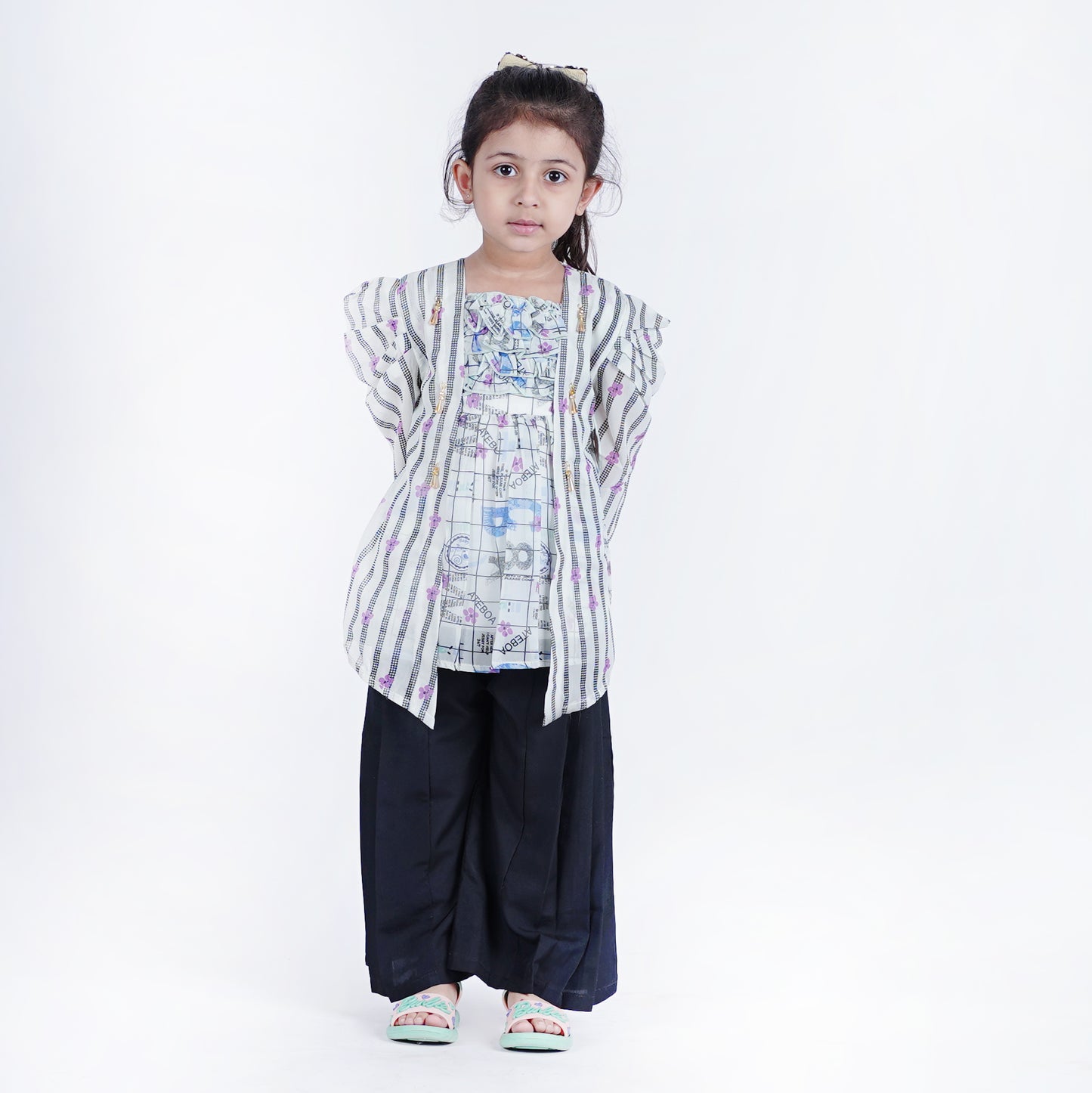 Girls Fancy Floral Top with Black Pajama