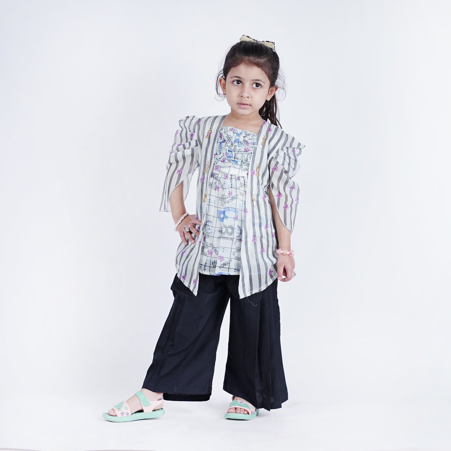 Girls Fancy Floral Top with Black Pajama