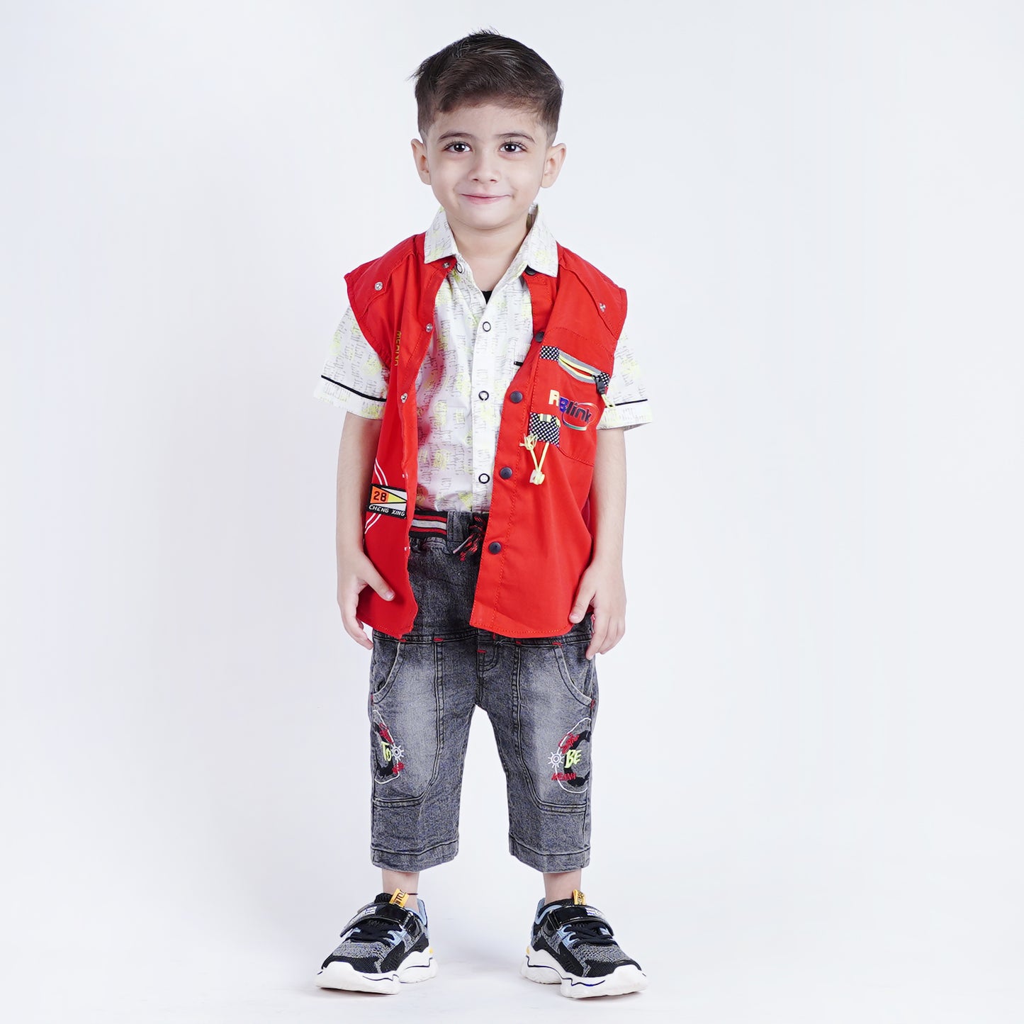 Boys Fancy 3pc Printed Shirt with Sando Top & Short