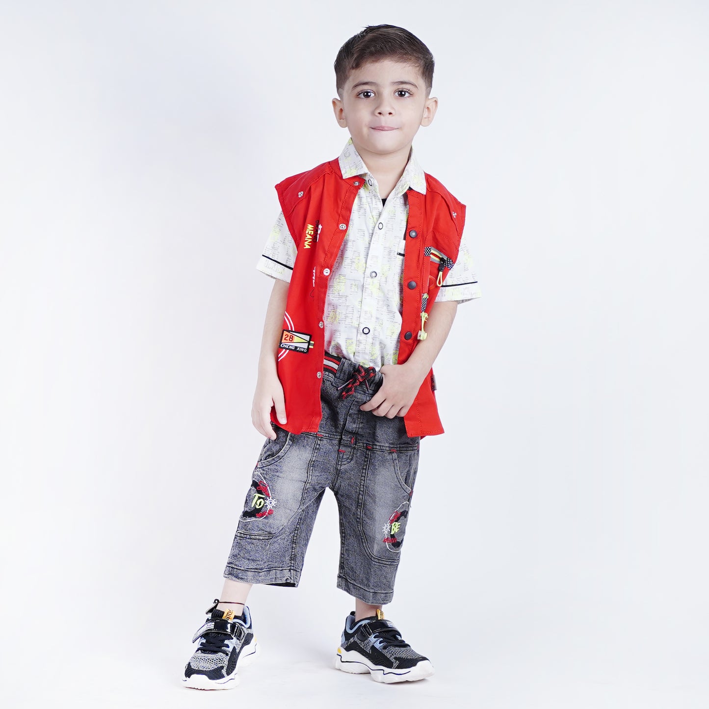 Boys Fancy 3pc Printed Shirt with Sando Top & Short