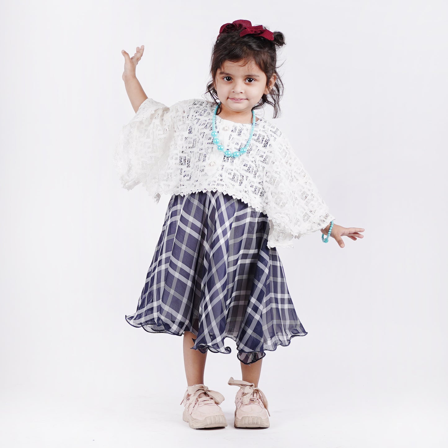 Girls White Fancy Frock with Jeans Pants