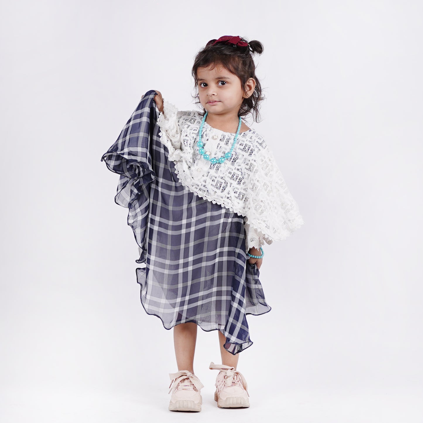 Girls White Fancy Frock with Jeans Pants