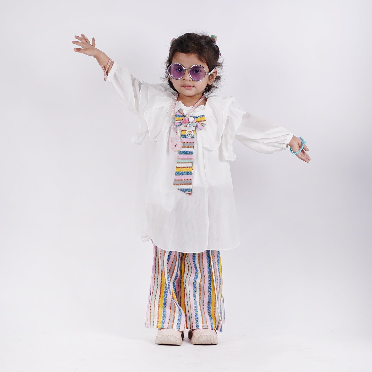 Girls Fancy Bow Tie Top with Stripes Pajama