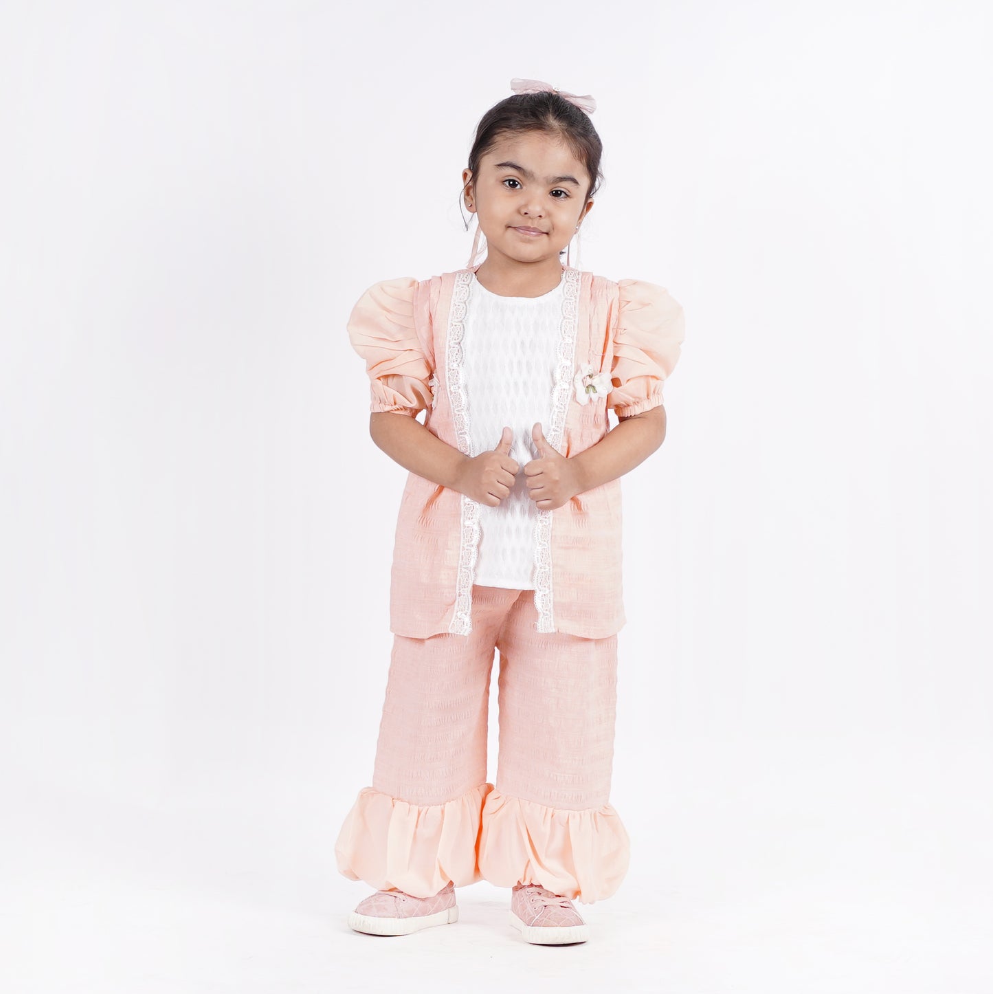 Girls 3pc Fancy Top with Plain Pajama