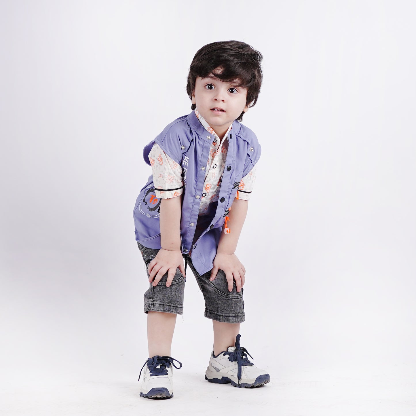 Boys Fancy 3pc Printed Shirt with Sando Top & Short
