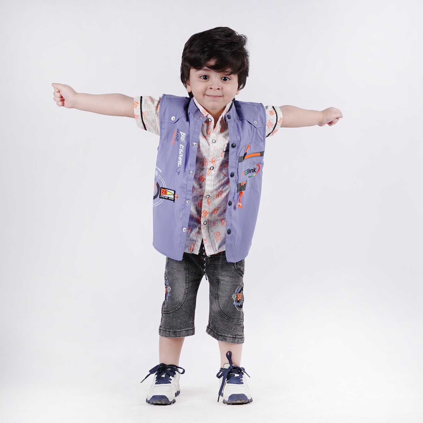 Boys Fancy 3pc Printed Shirt with Sando Top & Short