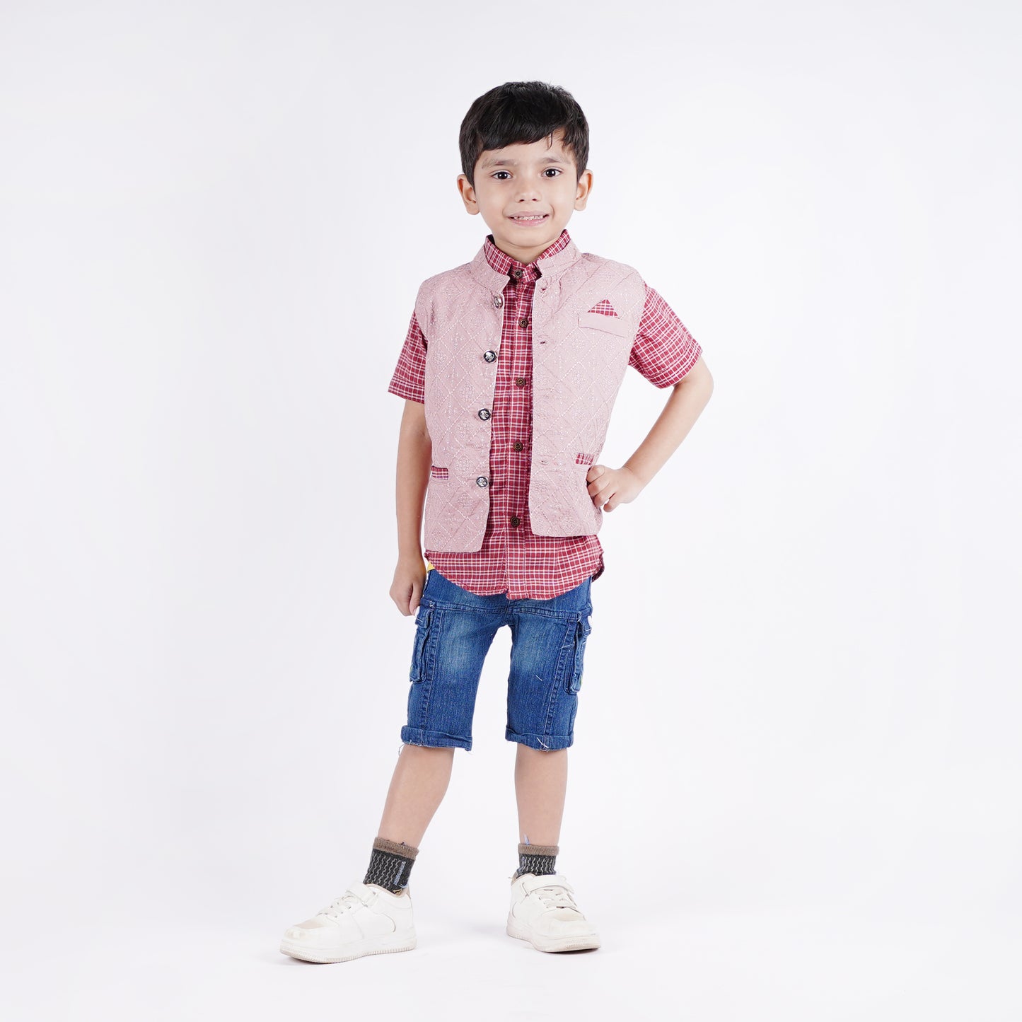 Boys 3pc Check Shirt & Coat with Denim Short