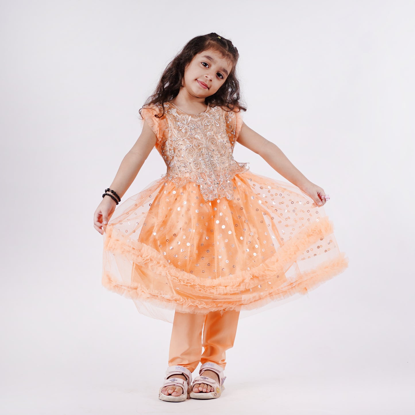Girls Orange Pink Frock