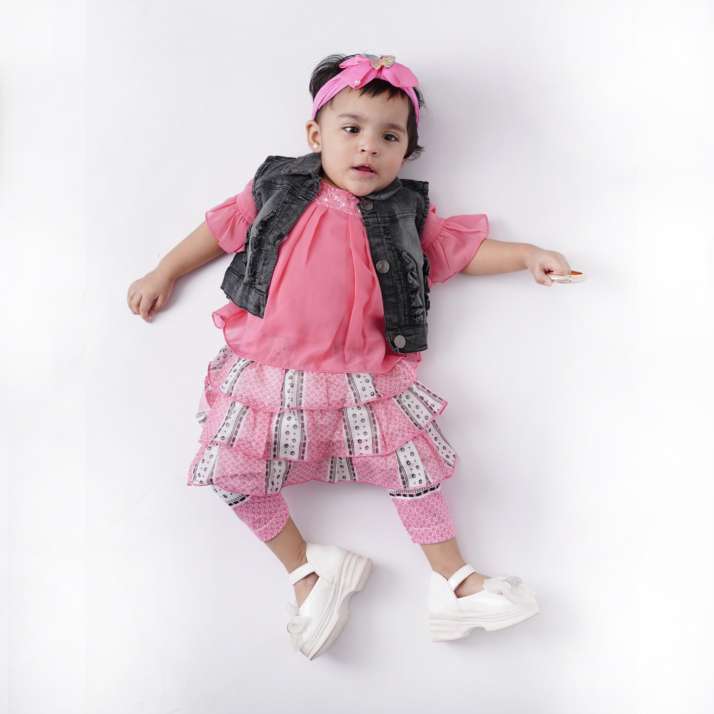 Girls 4pc Fancy Top with Skirt and Pant