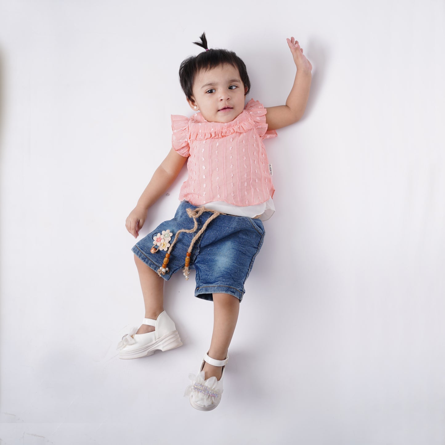 Girls Fancy Frock with White Inner with Denim Shorts