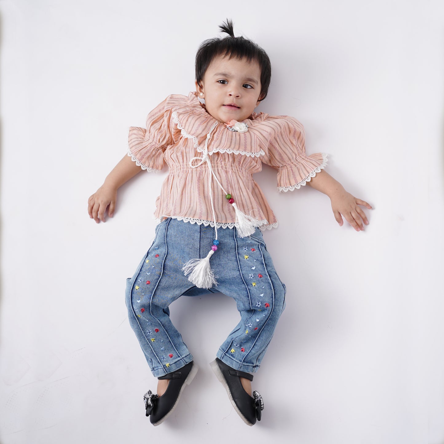 Girls Fancy Frock with Jeans Pants Flower Bunch