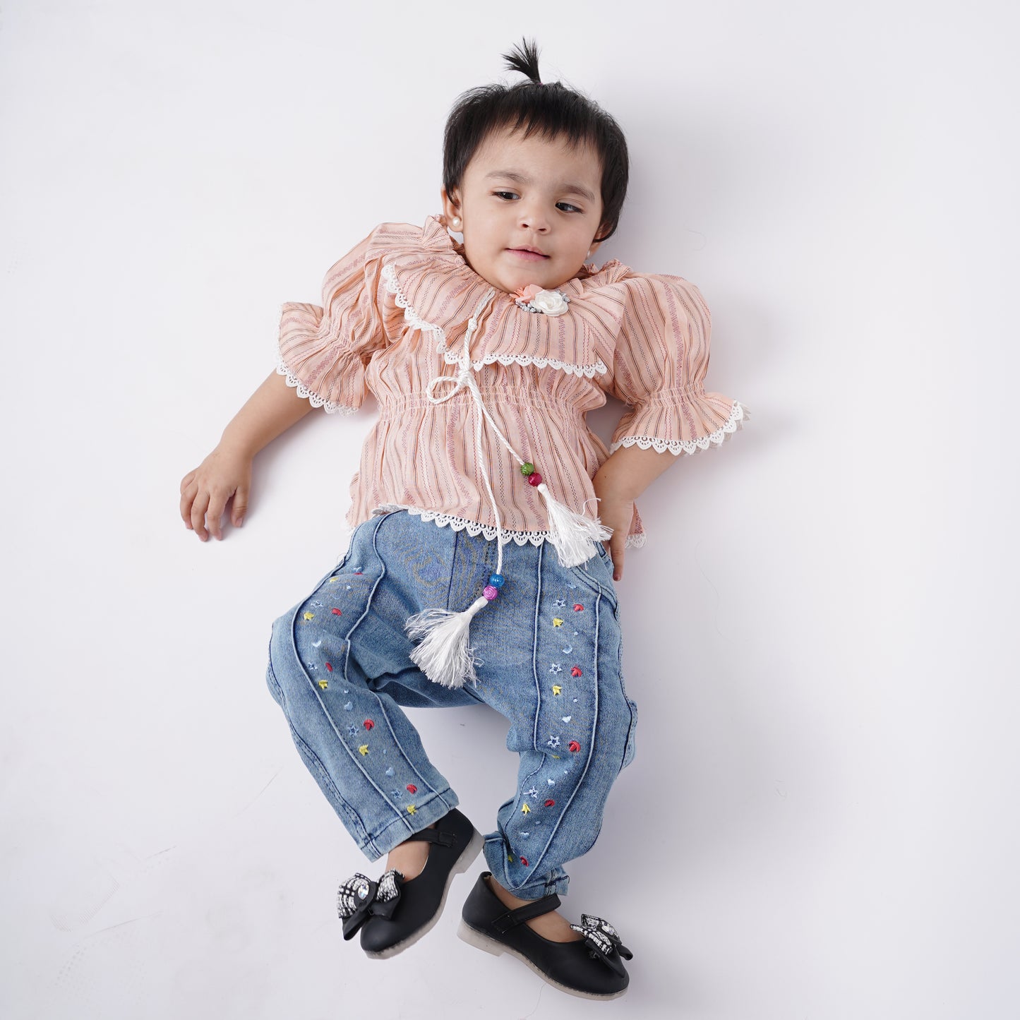 Girls Fancy Frock with Jeans Pants Flower Bunch