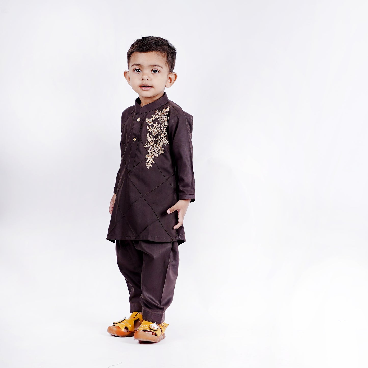 Boys Burgundy Shalwar Kameez with Embroidery
