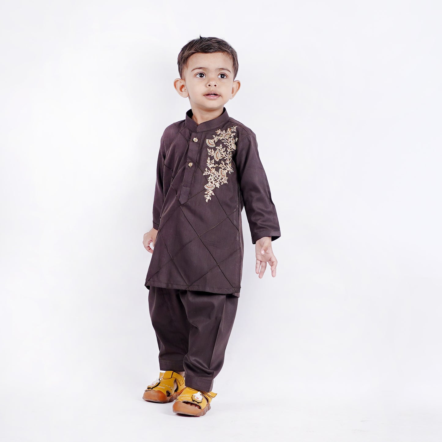 Boys Burgundy Shalwar Kameez with Embroidery