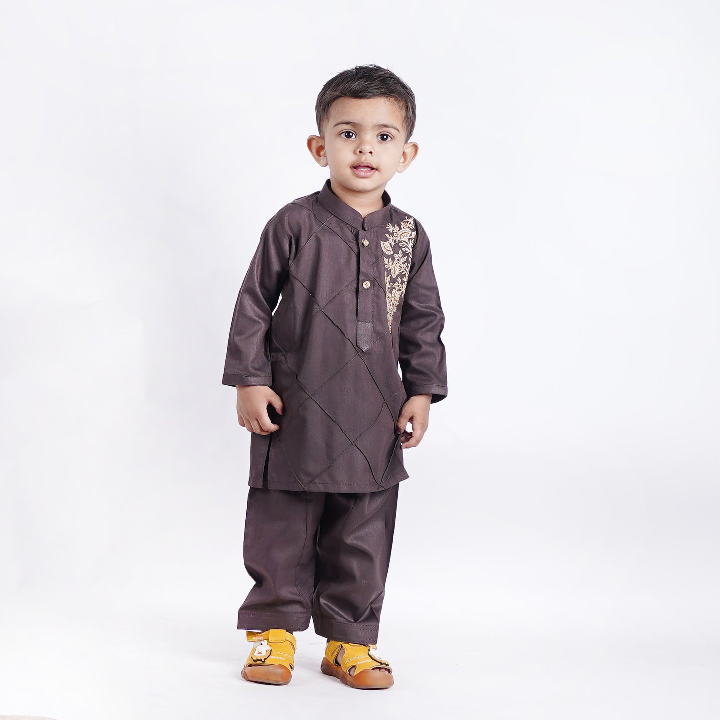 Boys Burgundy Shalwar Kameez with Embroidery