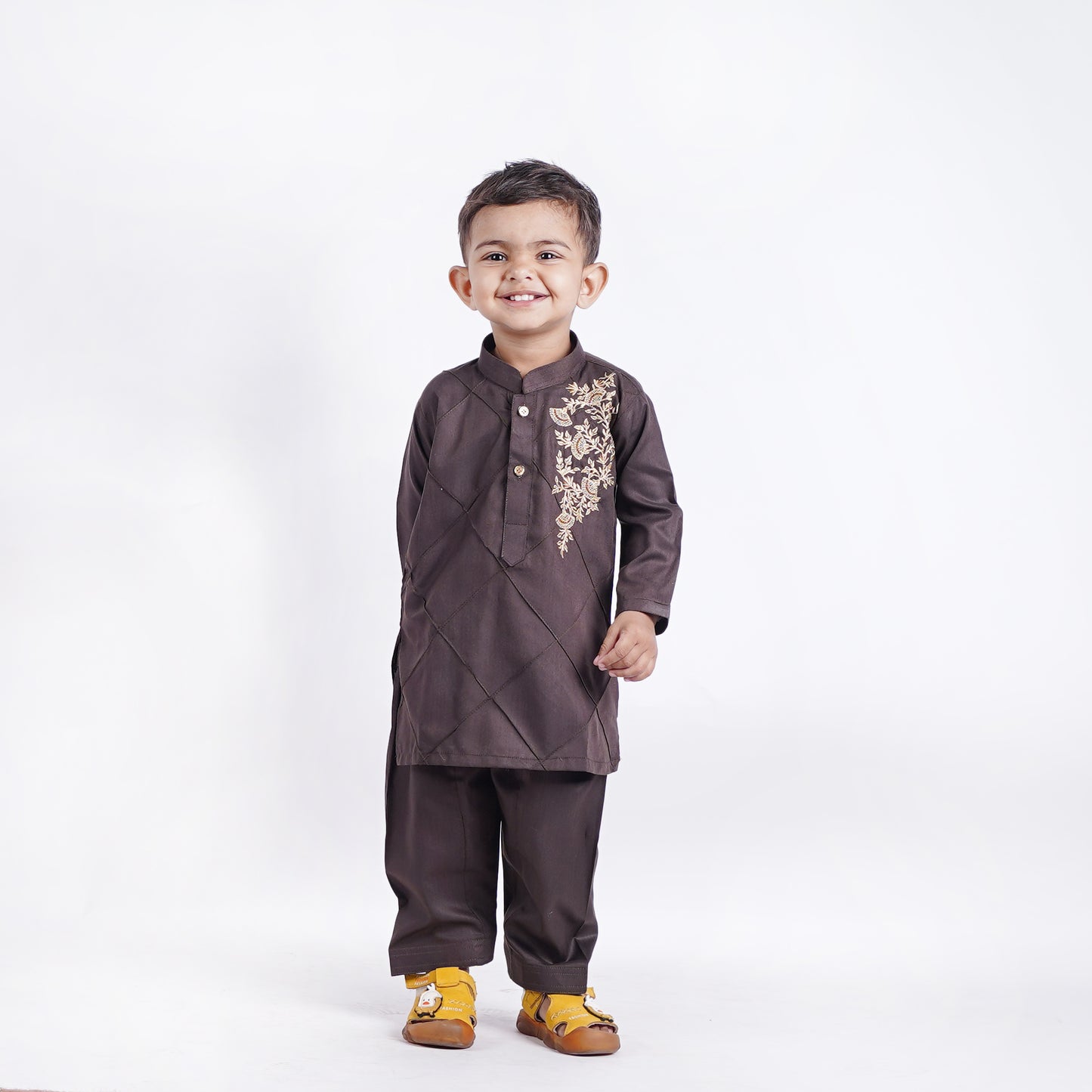 Boys Burgundy Shalwar Kameez with Embroidery