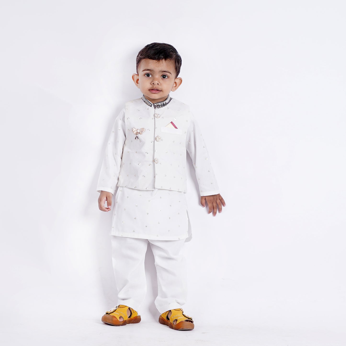 Boys White Shalwar Kameez with Waist Coat