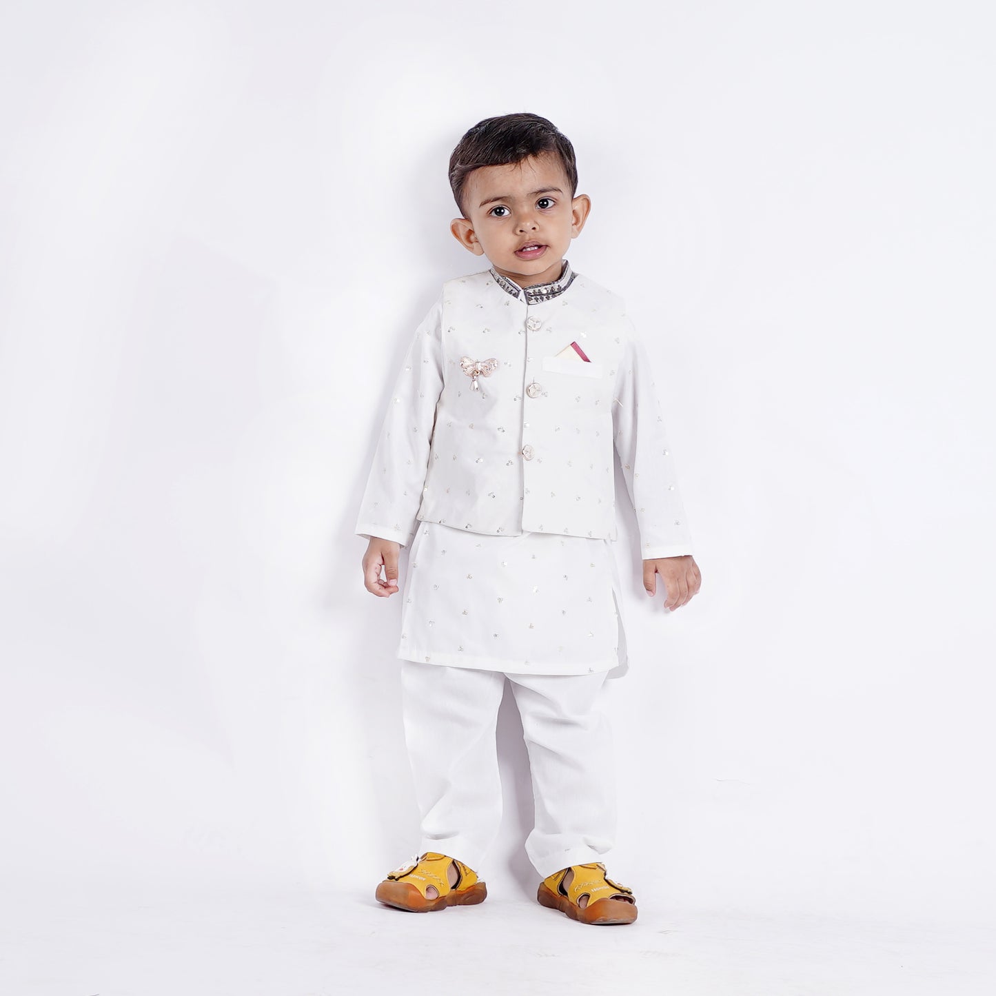 Boys White Shalwar Kameez with Waist Coat