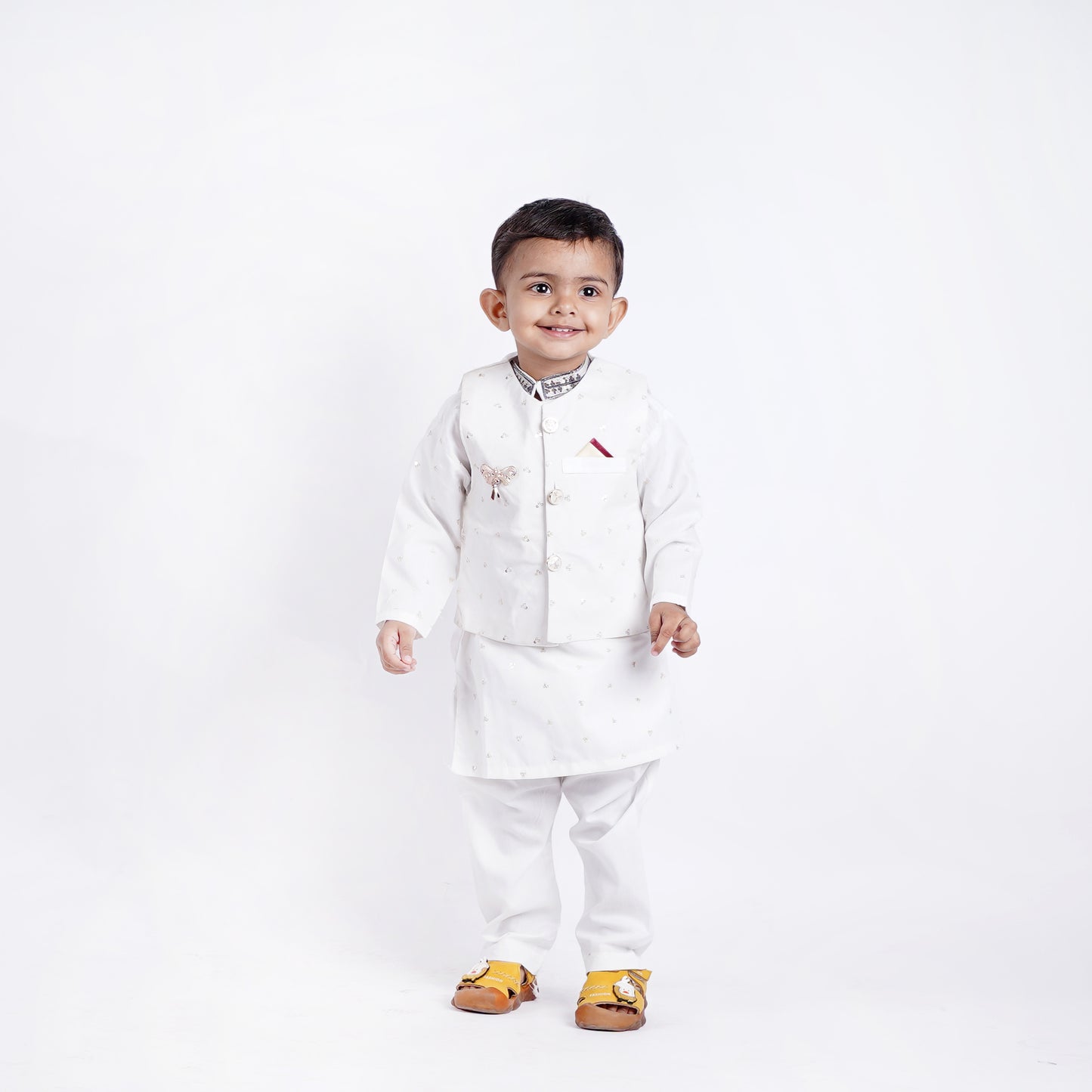 Boys White Shalwar Kameez with Waist Coat