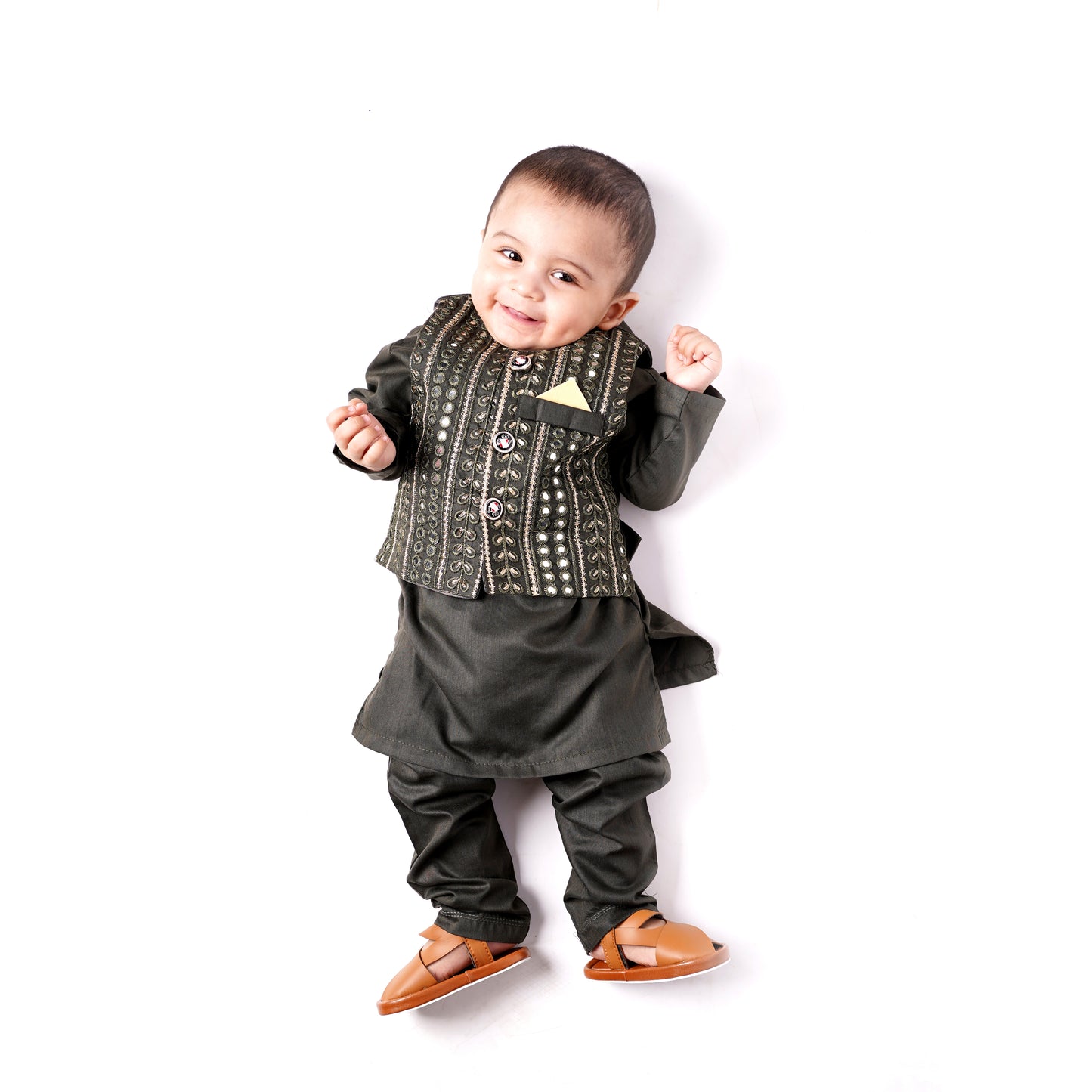 Boys Green Shalwar Kameez with Waist Coat