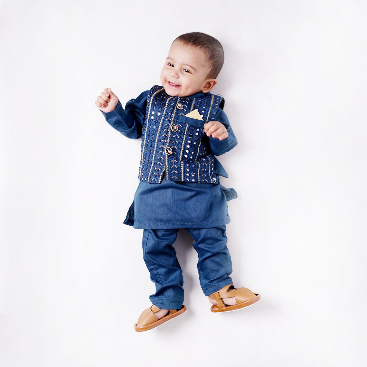 Boys Blue Shalwar Kameez with Waist Coat
