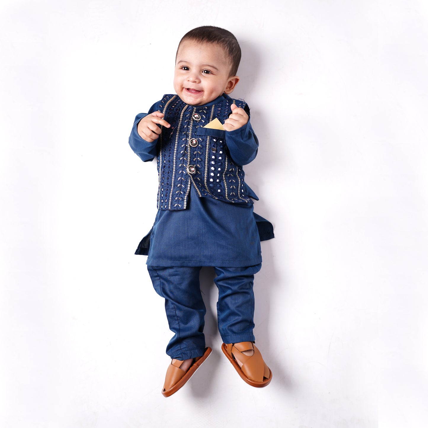 Boys Blue Shalwar Kameez with Waist Coat