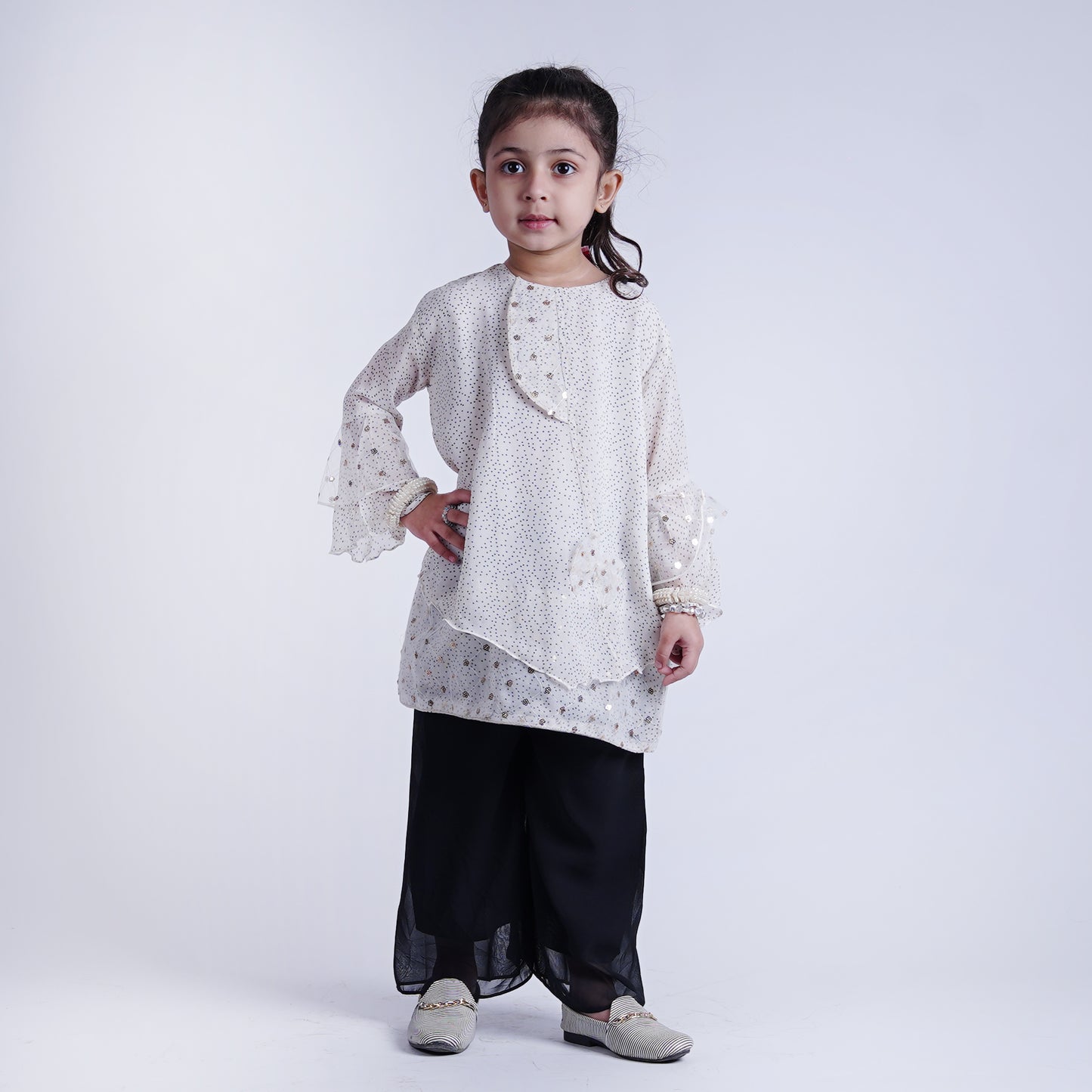Girls Fancy Top with Flapper Sleeves with Black Pajama